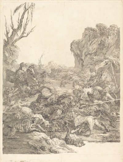 A Bear Hunt by Jean Jacques Flipart after Carle Van Loo