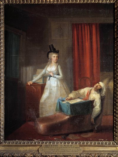 Charlotte Corday assassination of Jean Paul Marat on July 13 by Jean Jacques Hauer