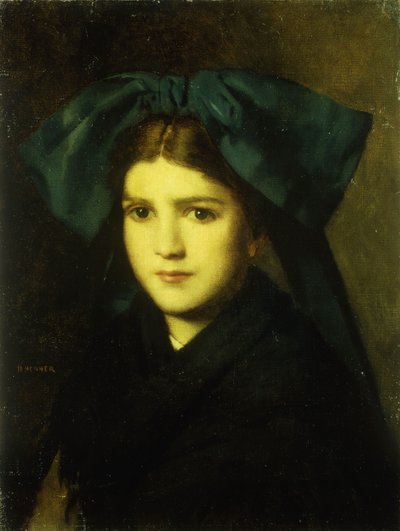 A Portrait of a Young Girl with a Bow in Her Hair by Jean Jacques Henner