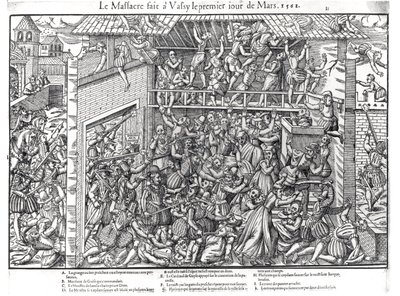 The Massacre of the Protestant Population by the Troops of the Duc de Guise at Wassy-sur-Blaise, 1st March 1562, engraved by Jacques Tortorel by Jean Jacques Perrissin