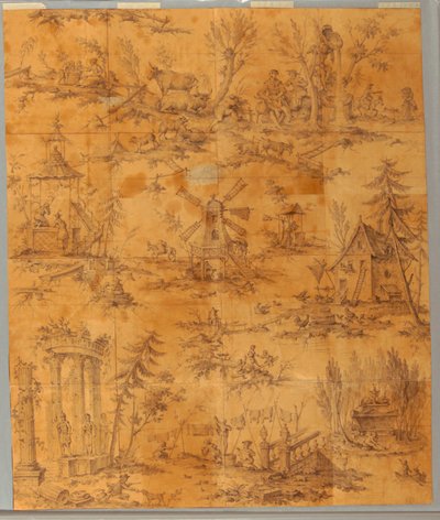 Cartoon for cotton printing: "The Tomb of Jean-Jacques Rousseau at Ermenonville" by Jean Jacques Rousseau
