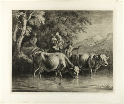Cattle and Peasants Fording a Stream by Jean Jacques de Boissieu