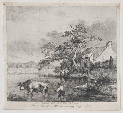 Herdsman and Bull, after Ruisdael by Jean Jacques de Boissieu