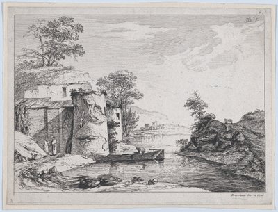 Old Towers on a River Bank, 1763 by Jean Jacques de Boissieu