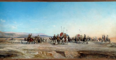 Looking for a camping caravans of nomads and camels in the desert by Jean Joseph Bellel