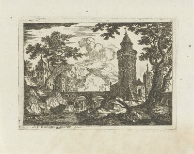 Tower and Stone Bridge in a Mountain Landscape by Jean Joseph Hanson