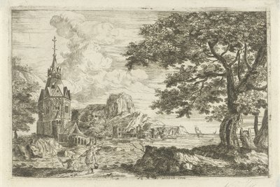 Fishermen by a Church on a Coast by Jean Joseph Hanson