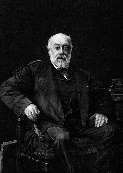 Portrait of Gustave Nadaud, French singer. Engraving after the painting by Jean Joseph Weerts. In 