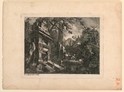 Architectural Fantasy with Tomb and Ruins, Plate from "Rovine Inventione de Giovan. Loren, Legeay Architet. Intagliate da lui stesso in Luce 1768" by Jean Laurent Legeay