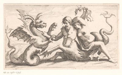 Triton with Woman Fighting a Sea Monster by Jean Lepautre (attributed to)