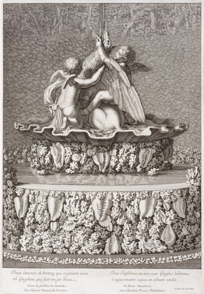 Fountain with two cupids playing with a gryphon, by Benoit Massou, at Versailles by Jean Lepautre