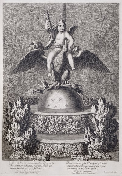 Fountains with a child representing the Genius of Royal Power by Pierre le Gros, at Versailles by Jean Lepautre