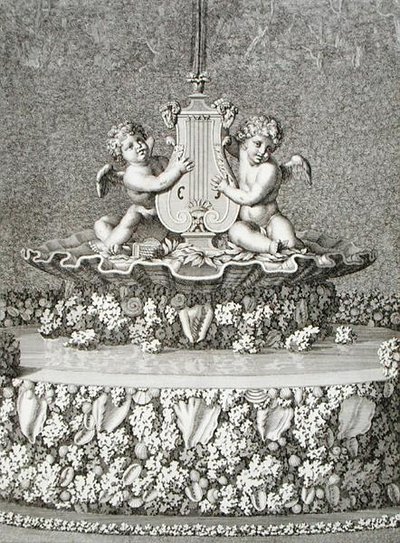 Two Cupids holding a lyre, a fountain at Versailles by Jean Lepautre
