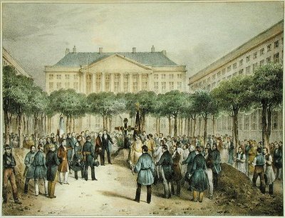 Burial of Revolutionaries in the Place des Martyres de la Liberte, Brussels, 2nd October 1830 (engraved by A.M. Jobard) by Jean Louis (after) Van Hemelryck
