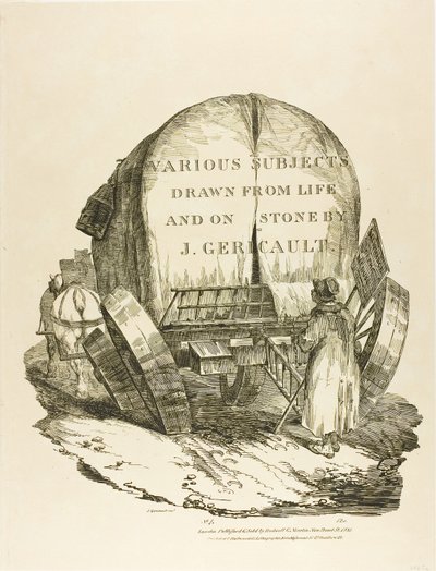 A Horse-Drawn Wagon, Title Page for Various Subjects Drawn from Life and on Stone (The English Suite) by Jean Louis André Théodore Géricault