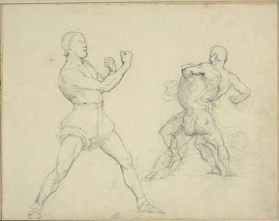 Boxer Facing Right and Two Men Wrestling by Jean Louis André Théodore Géricault
