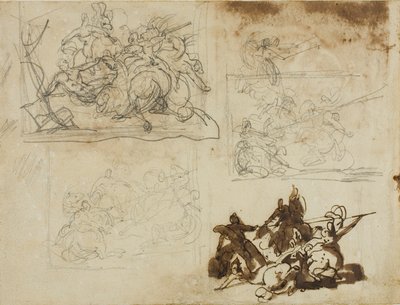 Four Sketches for a Cavalry Battle by Jean Louis André Théodore Géricault