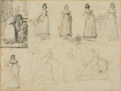 Nine Sketches of a Young Woman in Fashionable Dress by Jean Louis André Théodore Géricault