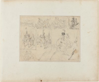 Sheet of Sketches: Cavalry Battles and Mounted Soldiers by Jean Louis André Théodore Géricault