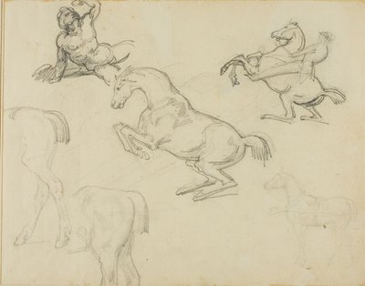 Sketches: Reclining Nude, a Horseman and Various Horses by Jean Louis André Théodore Géricault