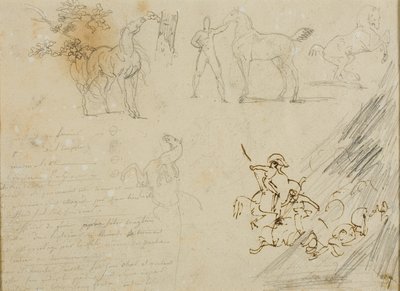 Sketches of Horses, Groom Holding Horse, a Cavalry Battle by Jean Louis André Théodore Géricault