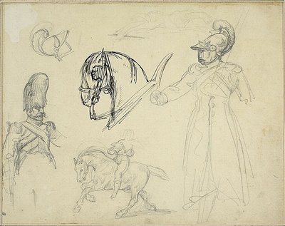 Sketches of Horses and Soldiers by Jean Louis André Théodore Géricault