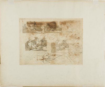 Sketches of a Cavalry Battle, Head, and Paws of a Greyhound by Jean Louis André Théodore Géricault