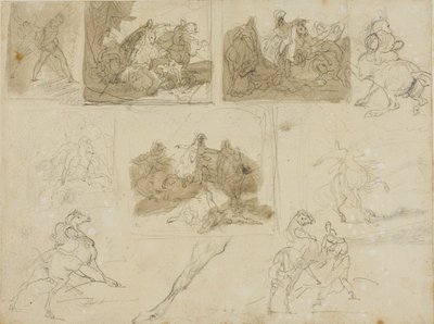 Sketches of a Cavalry Battle and Studies of a Draught Horse by Jean Louis André Théodore Géricault