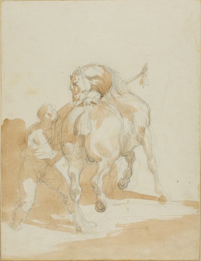 Stableboy Grooming a Horse by Jean Louis André Théodore Géricault
