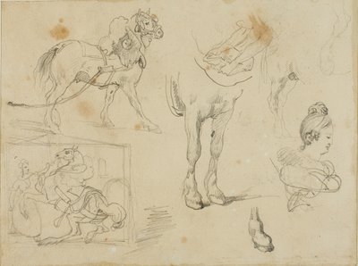 Studies of a Draught Horse, a Blacksmith and a Young Woman by Jean Louis André Théodore Géricault