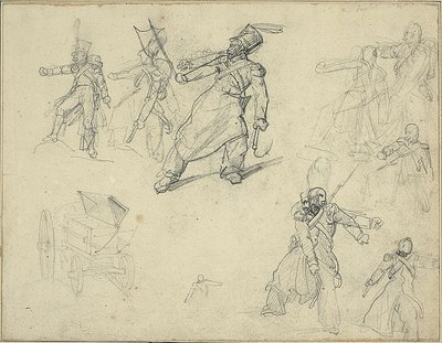 Studies of a Grenadier and a Munitions Cart by Jean Louis André Théodore Géricault