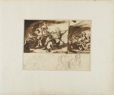 Three Sketches of an Equestrian Battle and a Sketch of Two by Jean Louis André Théodore Géricault