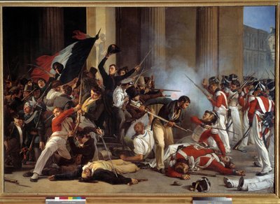 Revolution of 1830: During the Three Glorieuses, prise du louvre le 29/07/1830 et massacre des guards swiss by Jean Louis Bezard
