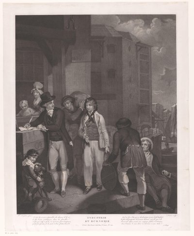Group of Figures in Front of a Warehouse in a Harbor by Jean Louis Darcis
