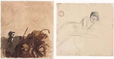Soldier in a Trench (recto) Reclining Woman (verso) by Jean Louis Forain