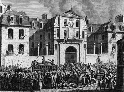French Revolution: Pillage of the house Saint Lazare in Paris on Monday 13 July 1789 by the revolutionaries. Engraving by Berthaut after Prior. Paris, Library of the Institute of History of Revolution by Jean Louis II (after) Prieur
