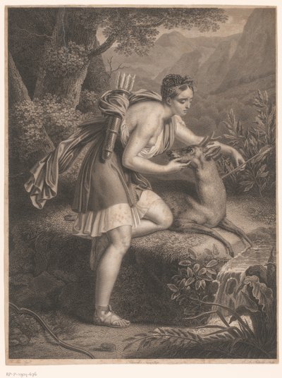 Nymph of Diana Removing an Arrow from the Neck of a Deer by Jean Louis Potrelle