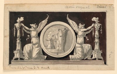 Decorative Panel: Medallion with a Sacrifice Scene between Two Victories Adorning Candelabra by Jean Louis Prieur the Younger