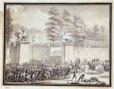 Monsieur de Lambesc entering the Tuileries with a detachment from the Royal German Regiment on 12 July 1789 by Jean Louis the Younger Prieur