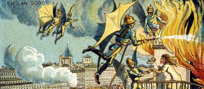 Flying Fireman. From the series Visions of the Year 2000 by Jean Marc Côté