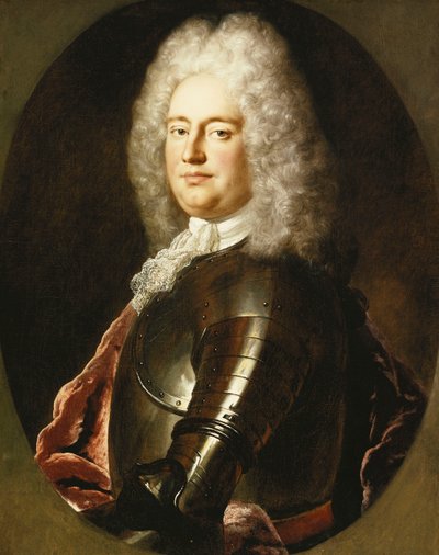 Portrait of a Gentleman, Half Length, in Armour, a White Jabot and Crimson Wrap, in a Painted Oval by Jean Marc Nattier