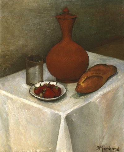 Still Life with Earthenware Jug, Loaf and Strawberries by Jean Marchand