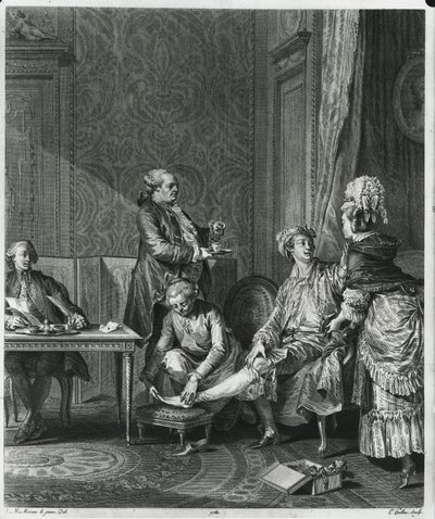 The Levee, engraved by Louis Michel Halbou by Jean Michel the Younger Moreau