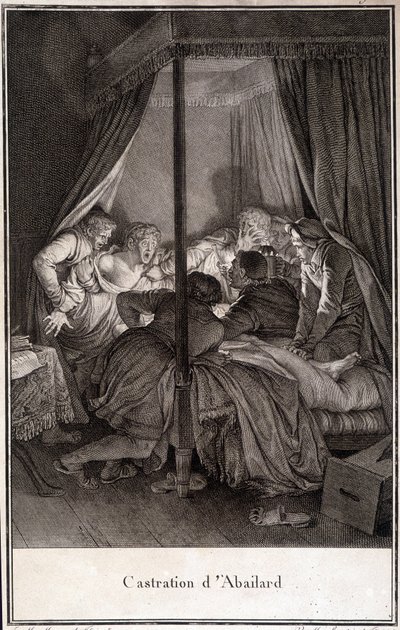 Castration of Pierre Abélard or Pierre Abailard French philosopher and theologian (1079 to 1142). engraving by Moreau. by Jean Michel the Younger Moreau