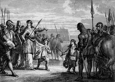 Charles Martel sent to prison, 714. Engraving by Jean Michel Moreau by Jean Michel the Younger Moreau