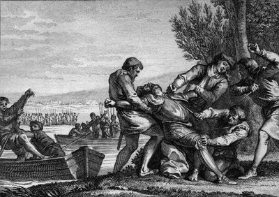 Death of William I of Normandy (910-942), assassinated by Flemish in Piquigny (Somme), 943. Engraving by Jean Michel Moreau, dit Moreau le Jeune (1741-1814) by Jean Michel the Younger Moreau