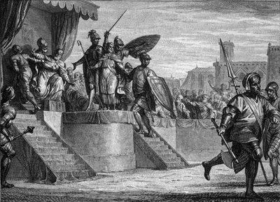 End of the Merovingian dynasty, 751: deposition of King Childeric III by Pepin the Brief. Engraving by Jean Michel Moreau, dit Moreau le Jeune by Jean Michel the Younger Moreau