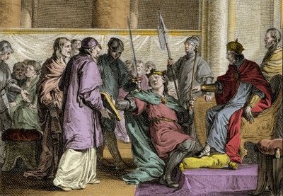 Erispoe, King of Brittany received the ornaments of the kingdom from the hands of Charles II the Bald, 851. Engraving by Jean Michel Moreau by Jean Michel the Younger Moreau