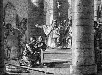 Fulrade (Fulrad), the Great Chaplain of Pepin the Brief, Offered Pope Stephen II the Keys to Fifteen Cities Taken from the Lombards that Would Form the Basis of the Pontifical State (755). On Their Knees, the Two Sons of Pepin le Brief: Charles and Carloma by Jean Michel the Younger Moreau
