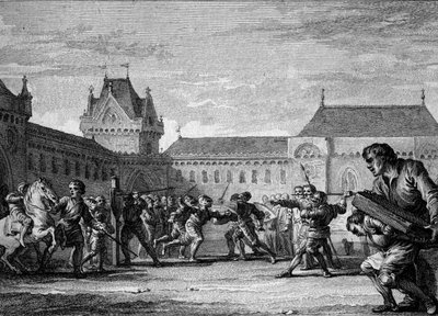 Institution of pages: establishment of training in the physical and domestic tasks of the page metier. Carolingian period, reign of Charlemagne, 8th-9th century. Engraving by Jean Michel Moreau, dit Moreau le Jeune (1741-1814) by Jean Michel the Younger Moreau